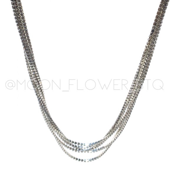 Silver Rhinestone Multi Strand Necklace - Picture 6 of 6
